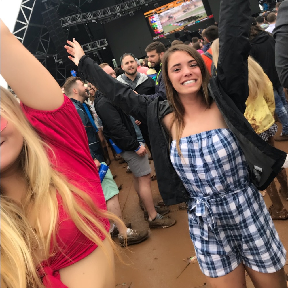 Blue and White Plaid Romper